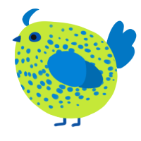 A lime and sapphire chicken with a speckle pattern