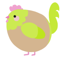 A beige and lime chicken with a head pattern