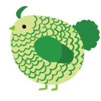 A lemon and viridian chicken with a lace pattern