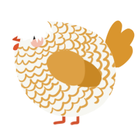 A white and orange chicken with a lace pattern