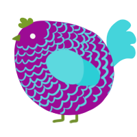A plum and aqua chicken with a lace pattern