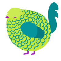 A lime and teal chicken with a lace pattern