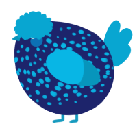 A navy and cerulean chicken with a speckle pattern