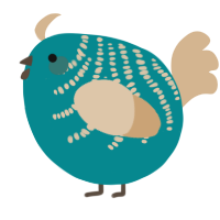 A teal and beige chicken with a half-bar pattern