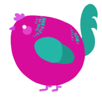 A fuchsia and turquoise chicken with a neck-band pattern