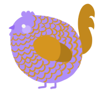 A lilac and ochre chicken with a lace pattern