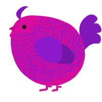 A fuchsia and violet chicken with a double-lace pattern