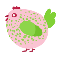 A rose and grass chicken with a speckle pattern