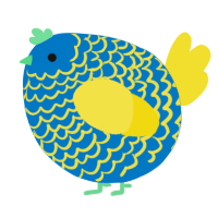 A sapphire and yellow chicken with a lace pattern