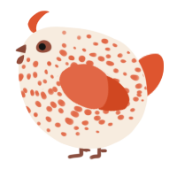 A cream and vermilion chicken with a speckle pattern