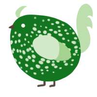 A leaf and gluppy chicken with a speckle pattern