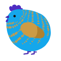 A sky and gold chicken with a bar pattern