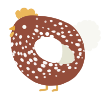 A russet and white chicken with a speckle pattern