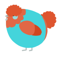 A aqua and vermilion chicken with a head pattern