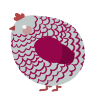 A silver and maroon chicken with a lace pattern