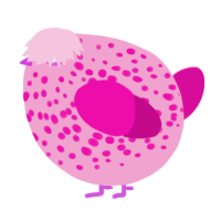 A pink and fuchsia chicken with a speckle pattern