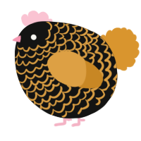 A black and orange chicken with a lace pattern