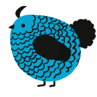 A cerulean and black chicken with a lace pattern
