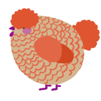 A beige and vermilion chicken with a lace pattern