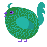 A viridian and turquoise chicken with a lace pattern