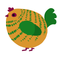 A orange and leaf chicken with a bar pattern