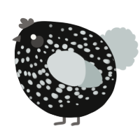A black and silver chicken with a speckle pattern