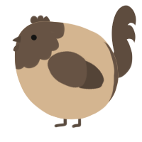 A beige and bark chicken with a head pattern
