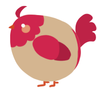 A beige and crimson chicken with a head pattern