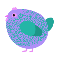 A lilac and turquoise chicken with a double-lace pattern