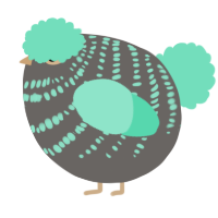 A grey and mint chicken with a bar pattern