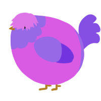 A orchid and blurple chicken with a head pattern
