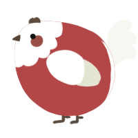 A red and white chicken with a head pattern