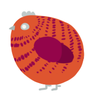 A vermilion and maroon chicken with a bar pattern
