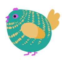 A turquoise and honey chicken with a bar pattern