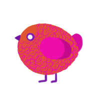 A vermilion and fuchsia chicken with a double-lace pattern