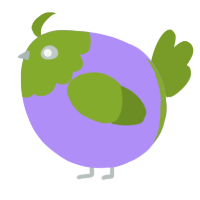 A lilac and chartreuse chicken with a head pattern