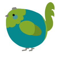 A teal and chartreuse chicken with a head pattern