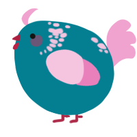 A sea and pink chicken with a neck-speckle pattern