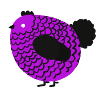 A amethyst and black chicken with a lace pattern