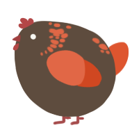 A bark and vermilion chicken with a neck-speckle pattern