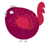 A maroon and crimson chicken with a half-lace pattern