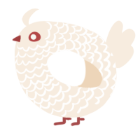 A cream chicken with a lace pattern