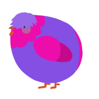 A blurple and fuchsia chicken with a head pattern