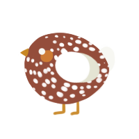 A russet and white chicken with a speckle pattern