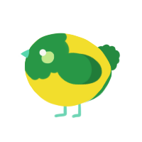 A yellow and viridian chicken with a head pattern