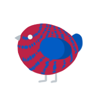 A crimson and ultramarine chicken with a bar pattern