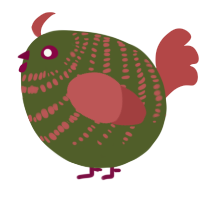 A olive and red chicken with a bar pattern