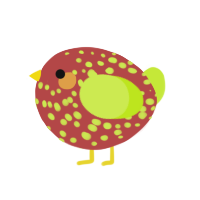 A red and lime chicken with a speckle pattern