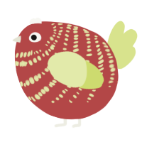 A red and lemon chicken with a bar pattern