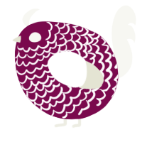A wine and white chicken with a lace pattern
